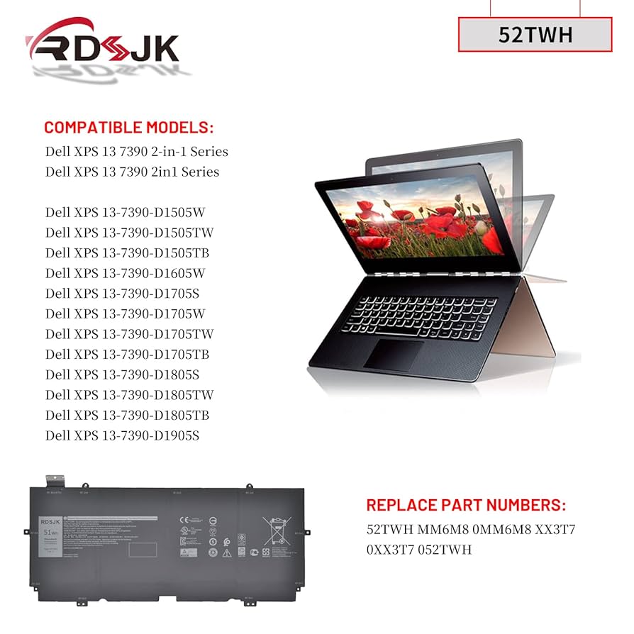 DELL XPS 13 7390 バッテリー良好 ケース付き NEW Genuine Dell XPS 13 7390 2-IN-1 4-cell 51Wh 7.6V Laptop
